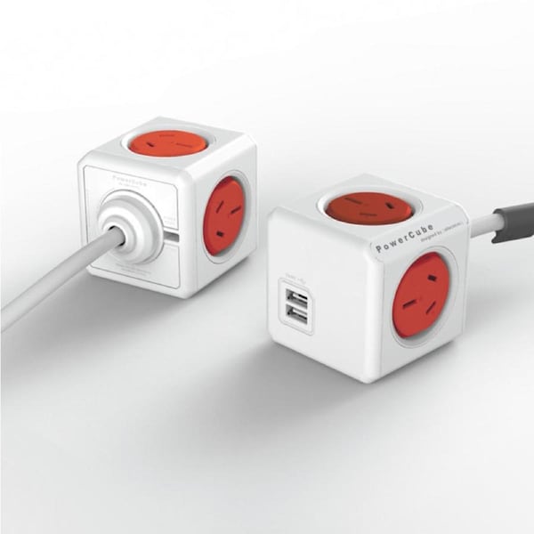 ALLOCACOC PCEURD 4 Way Red Surge Protected Powercube With USB 4 WAY SURGE PROTECTOR WITH USB