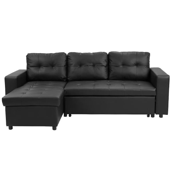 Sarantino 3-Seater Corner Sofa Bed Storage Chaise Couch Faux Leather - Black