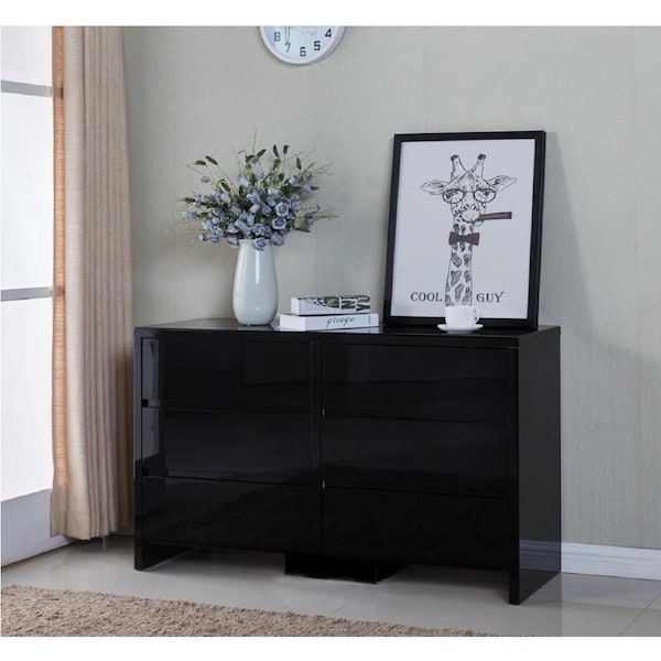 126CM High Gloss Piano Finish 6 Drawers Tallboy Cabinet Black
