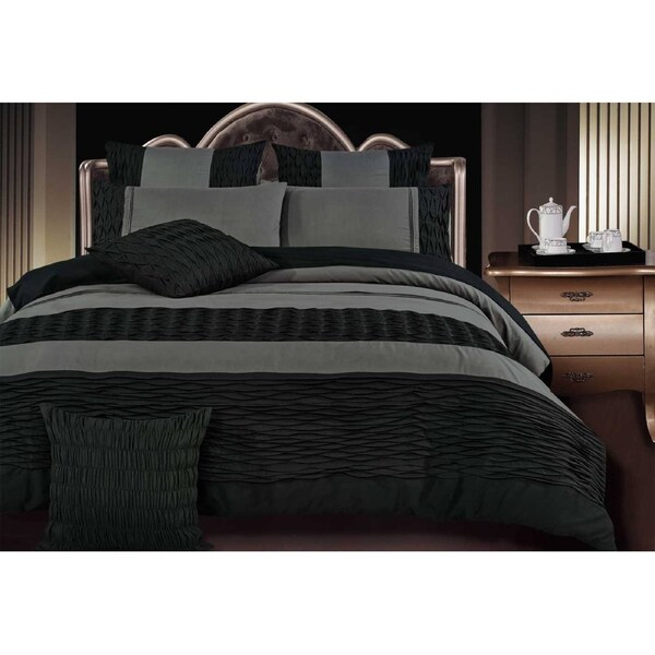 Super King size Black charcoal pintuck 3pcs Quilt Cover Set