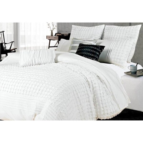 King Size White Pintuck 3pcs Quilt Cover Set