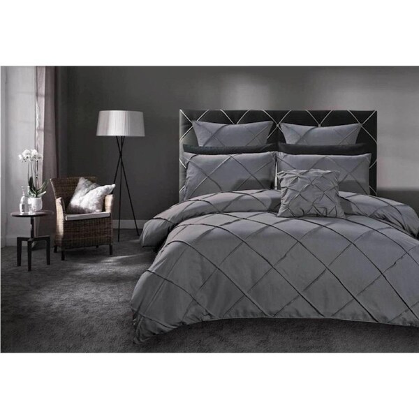 Super King Size Cross Pintuck Grey 3pcs Quilt Cover Set