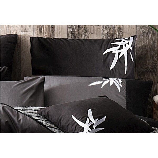 Embroidery Bamboo Black European pillowcases Twin Pack