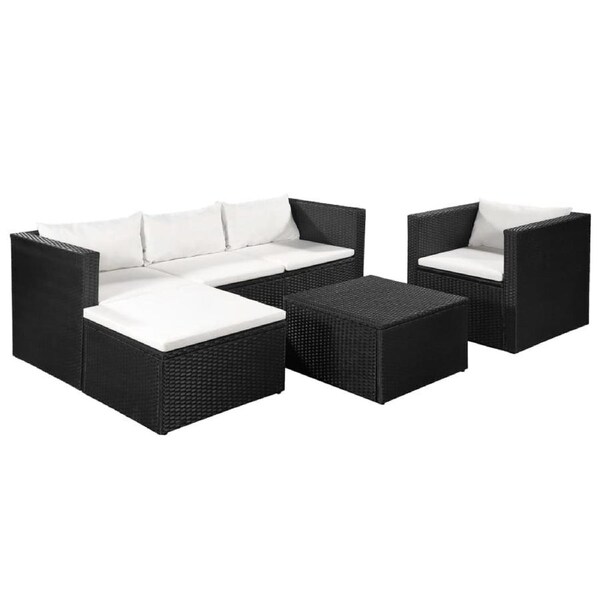 4 Piece Garden Lounge Set Poly Rattan Black and White vidaXL