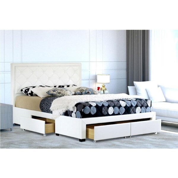 Maltravers Double Drawer Storage PU Leather Bed Frame White