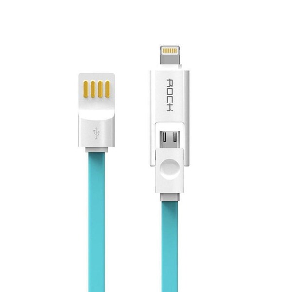 Rock Cobblestone 2 in 1 Apple 8 Pin/Micro Charge & Sync Flat cable 1m Blue [CAB-ROC-2IN1BL]