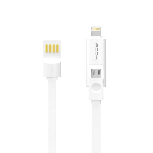 Rock Cobblestone 2 in 1 Apple 8 Pin/Micro Charge & Sync Flat cable 1m White [CAB-ROC-2IN1WH]