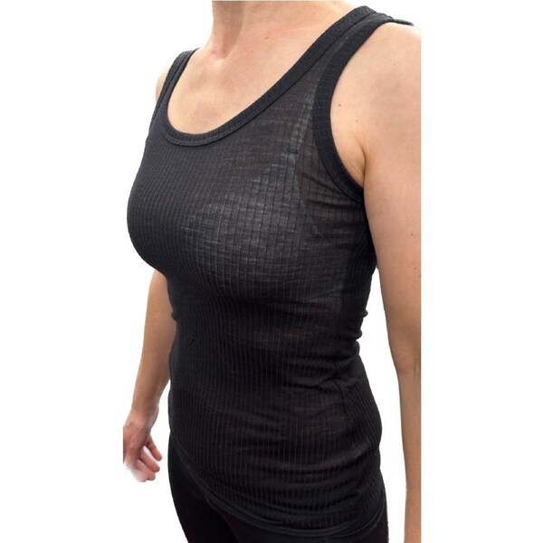 MERINO SKINS Wool Blend Ladies Verona V-Neck Tee Thermal Top Tank - Black XXL (AUS 18)