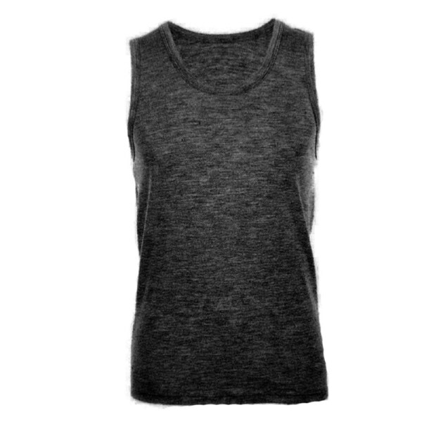 MERINO SKINS Mens Classic Round Neck Tank Singlet Thermal Top - Black XS (86cm Chest)