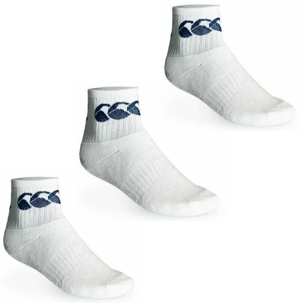 3pk CCC CANTERBURY Cotton Sport Socks Crew Pack - White/Navy 11-13