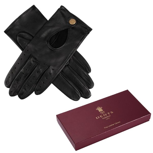 DENTS Womens Premium Kangaroo Leather Unlined Driving Gloves w/ Gift Box - Black Large