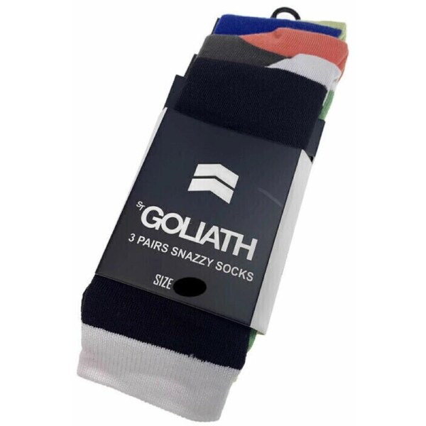 3PK Mens ST GOLIATH The Block Crew Socks Snazzy Sox Cotton Blend - Multi 11-14
