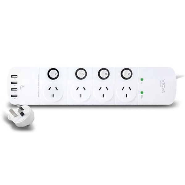 Alogic 4 Outlet Power Board with Individual Switches & 4 USB Ports 4.5A Current [VPB4P4A18]