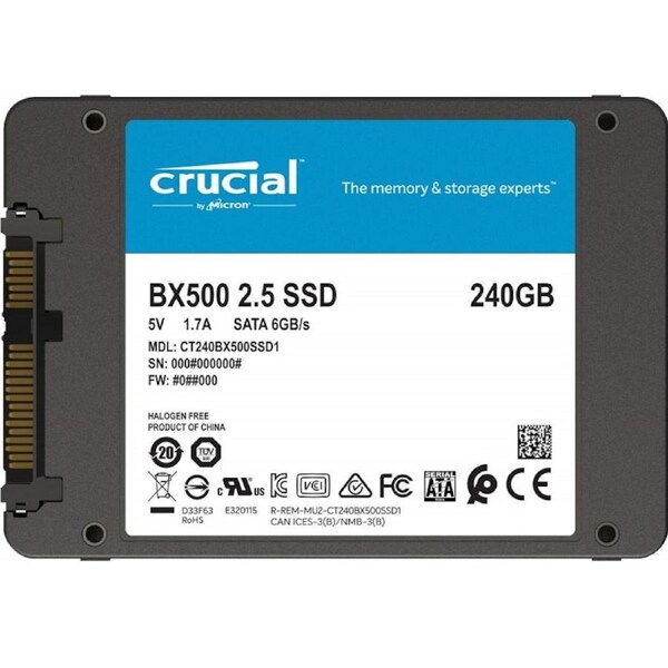 Crucial BX500 240GB 2.5" SATA SSD - 3D NAND 540/500MB/s 7mm Acronis True Image [CT240BX500SSD1]