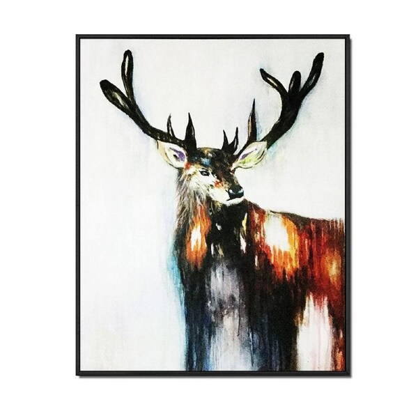 Framed Oil Painting Hand Painted Animals Pop Art Canvas - Deer (117cm x 96cm)