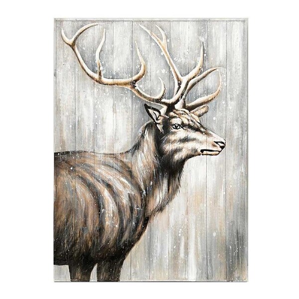 Pallet Wood Oil Painting Hand Painted Abstract Animals Wall Art - Deer's Solitary Vigil (122cm x 91cm)