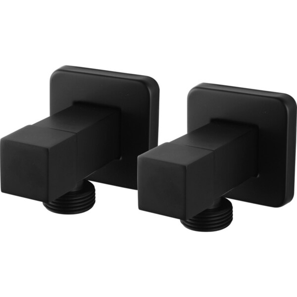 ACA Square Black 1/4 Turn Laundry Washing Machine Stop Taps Pair