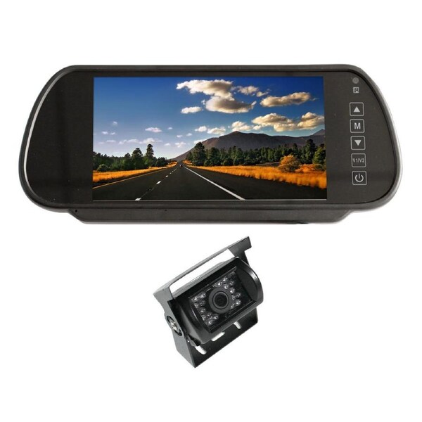 Elinz 7" Clip on Rearview Mirror Monitor 12V/24V Reversing 4PIN CCD Camera Car Caravan