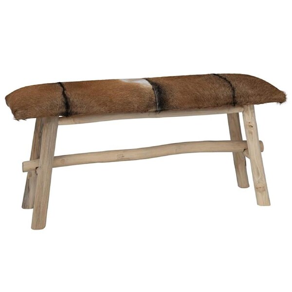 Bench Real Leather Teak vidaXL