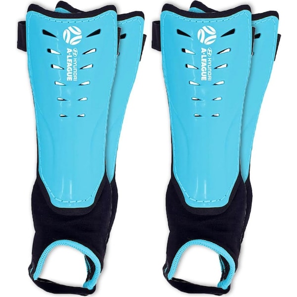 2x Hyundai A-League Shin Guard/Pads w/ Ankle Sock/Sports/Soccer Small Size/Blue