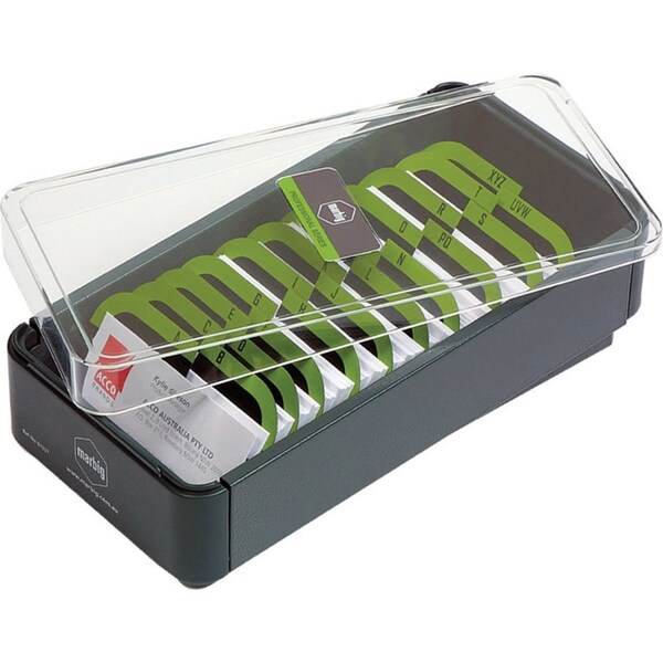 Marbig 400 Metal Business Card File Organiser/Holder Box A-Z Filing System Grey