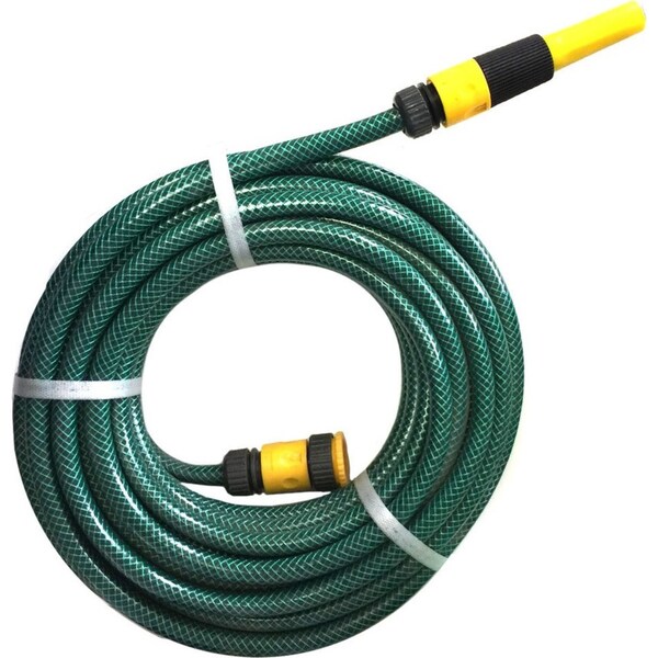 15m x 1/2" Fitted Water Garden Hose Pipe Gardening Watering Spray Green