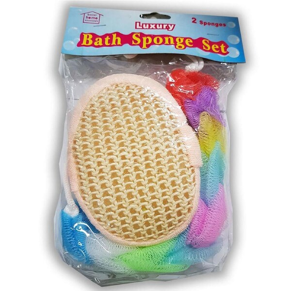 2pc Better Home Bathroom Essentials Luxury Bath Sponge/Loofah Clean Scrubber Set