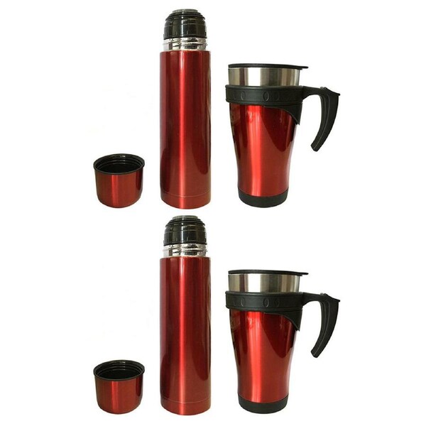 4pc Stainless Steel Vacuum Flask 450ml Mug/500ml Bottle w/ Double Wall Cup Set