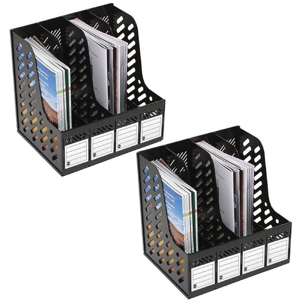 2PK Marbig Magazine/Papers/Documents 4 Section Rack/Organiser Home/Office Black