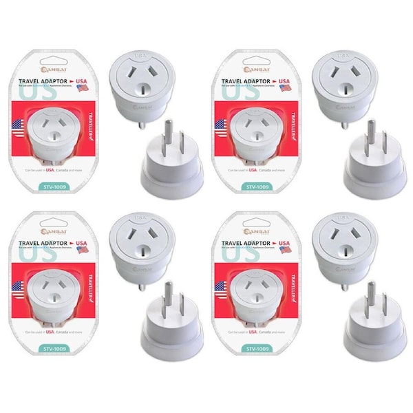 4PK Sansai Australia/NZ Travel Adaptor STV-1009 240V f/ US/USA/Canada/Overseas