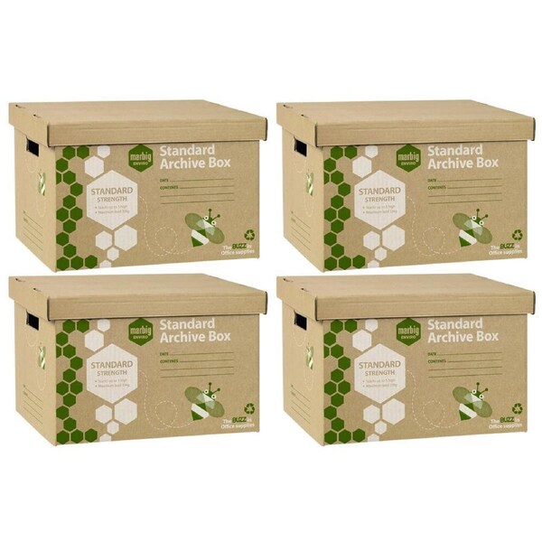 4pc Marbig Standard Archive Documents/Files Storage Cardboard Box Moving w/ Lid