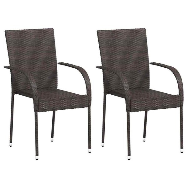 Stackable Outdoor Chairs 2 pcs Poly Rattan Brown vidaXL