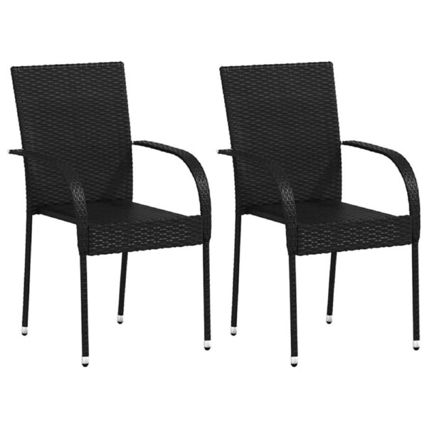 Stackable Outdoor Chairs 2 pcs Poly Rattan Black vidaXL