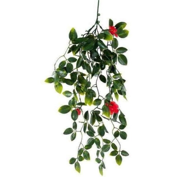 UV Resistant Hanging Artificial Red Flowering Mixed Foliage 60cm