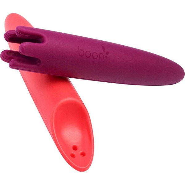 2pc Boon JAB Silicone Food Utensils Feeding Feeder 1y+ Baby/Toddler Coral/PP