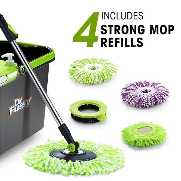 Dr. Fussy Mop 360 Degree Spin Drying Basket Including 4 Strong Mop Refills