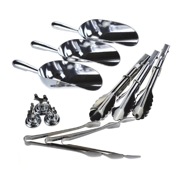 PurpleSpoilz 12 Pce Candy Bar Pack-3 Scoops, Tongs, Sugar Tongs & 3 Harp Holders
