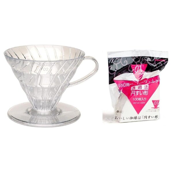 Hario V60 - 01 Coffee Dripper With 100 Filter Papers. Includes A Free Measuring