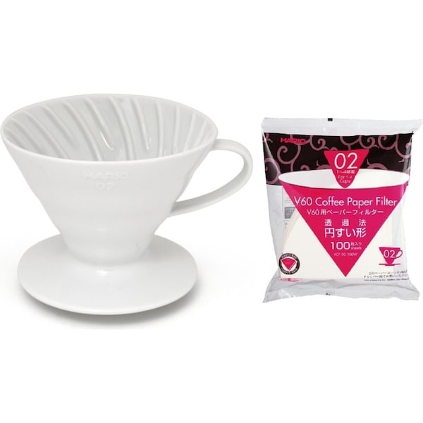 Hario V60 - 02 Ceramic Coffee Dripper With 100 Filter Papers