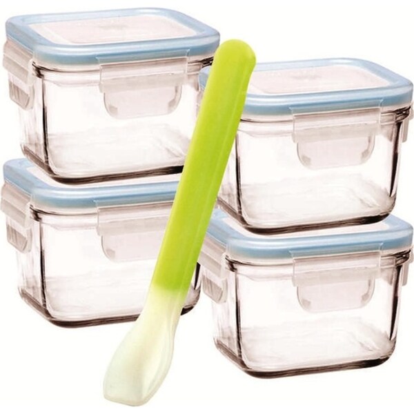 Glasslock 5 Piece Baby Food Container Set With Lids - Square