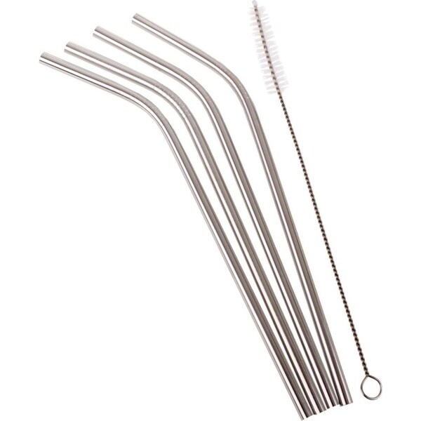 Appetito Set 4 Bent Stainless Steel Straws + Cleaning Brush
