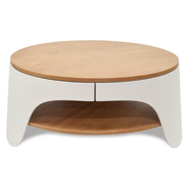 Jackson 82cm Wooden Round Coffee Table - Natural Top and White Leg