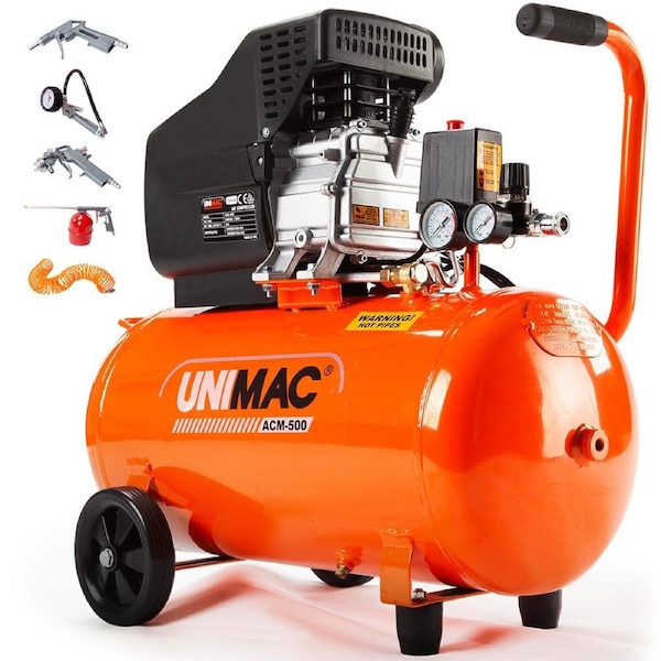UNIMAC Portable Electric Air Compressor, 50L 3HP Direct Drive, Includes 5pc Air Tool Kit