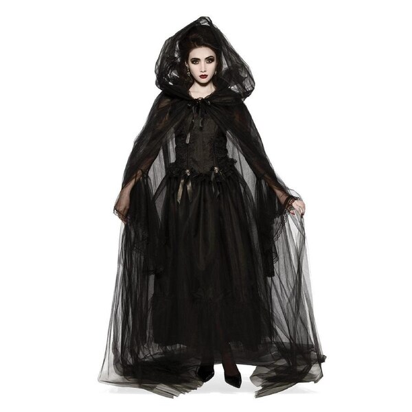 Black Full Length Hooded Cape for Adults