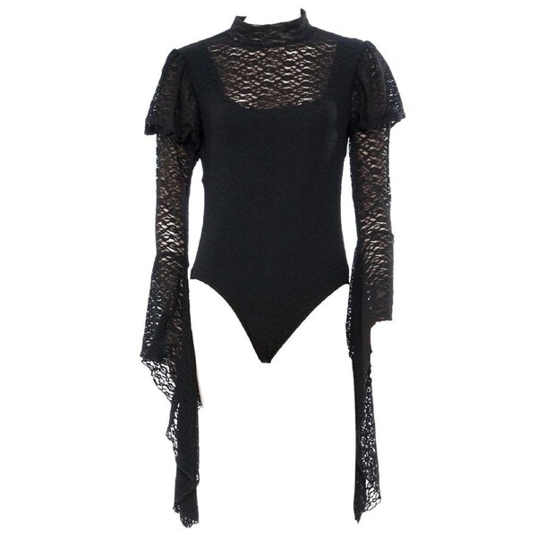 Black Lace Blackout Bodysuit for Adults