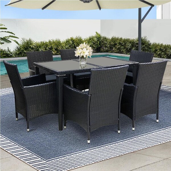 Aluminum Gardeon 7PCS Outdoor Dining Set Table Chairs Patio Furniture Wicker Rattan Set