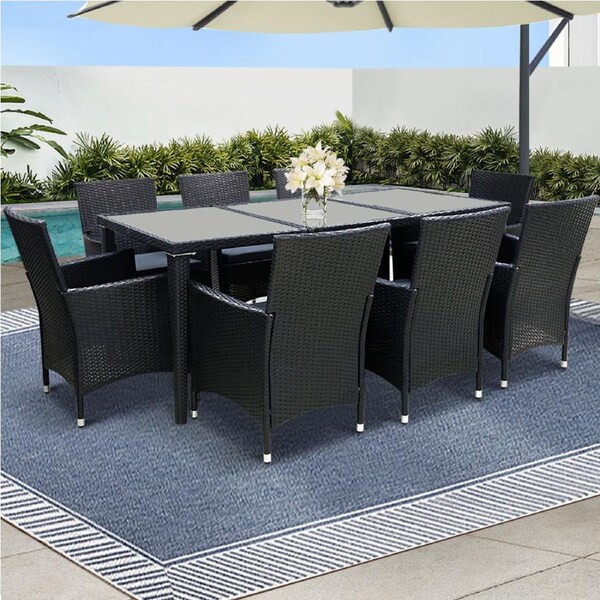 Aluminum Gardeon Outdoor Dining Set 9 Piece Wicker Lounge Setting Black