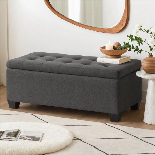 97cm Artiss Storage Ottoman Blanket Box Linen Charcoal