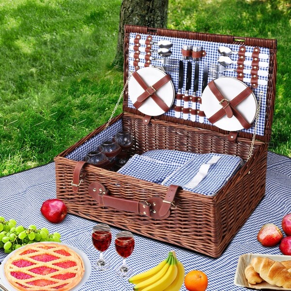 4 Person Alfresco Picnic Basket Handle Baskets Outdoor Insulated Blanket