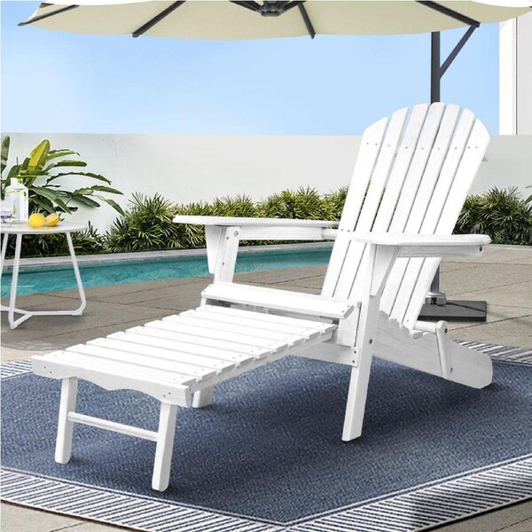 Gardeon Sun Lounge Outdoor Chairs Wooden Foldable Patio Furniture Adirondack White